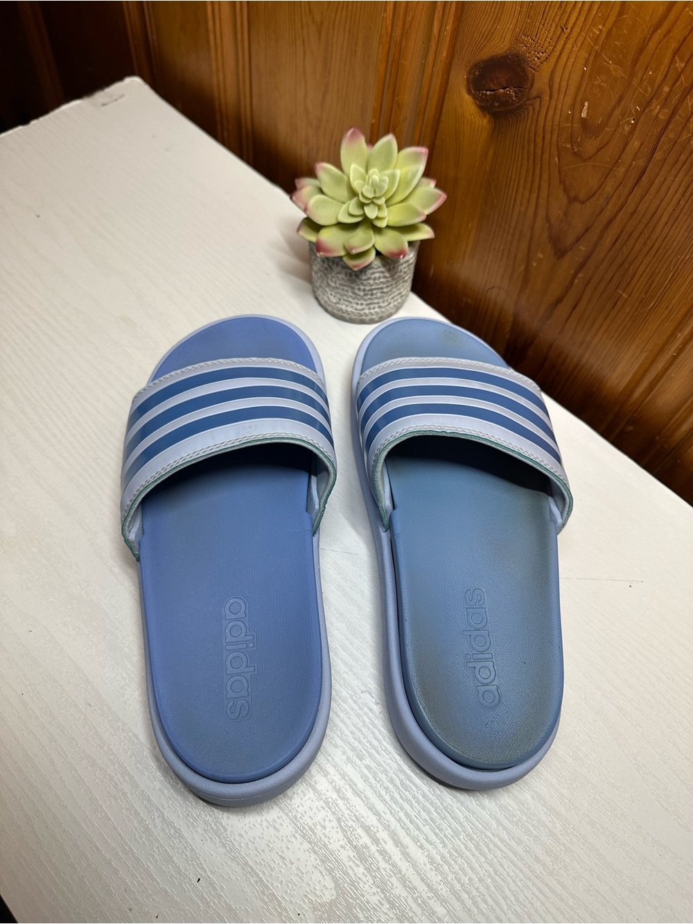 adidas Light Blue Striped Slide Sandals - Picture 15 of 15